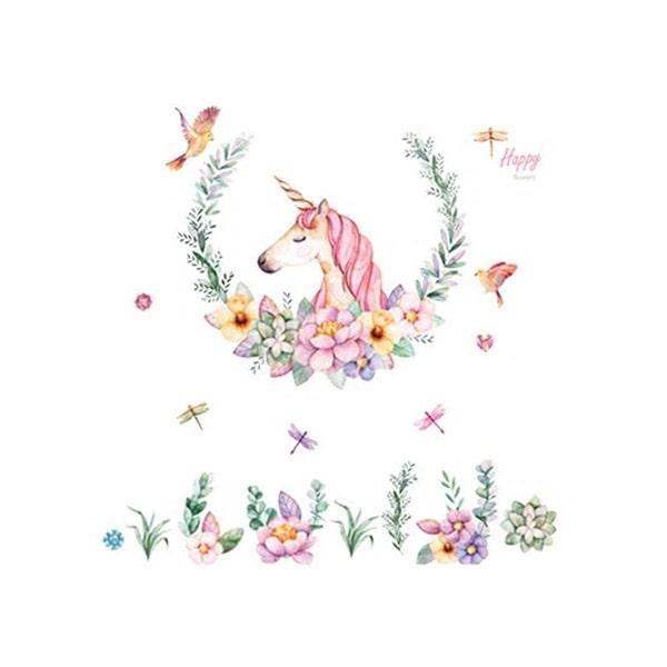 Magisk Enhjørning Vægklistermærke med Blomster og Fugle