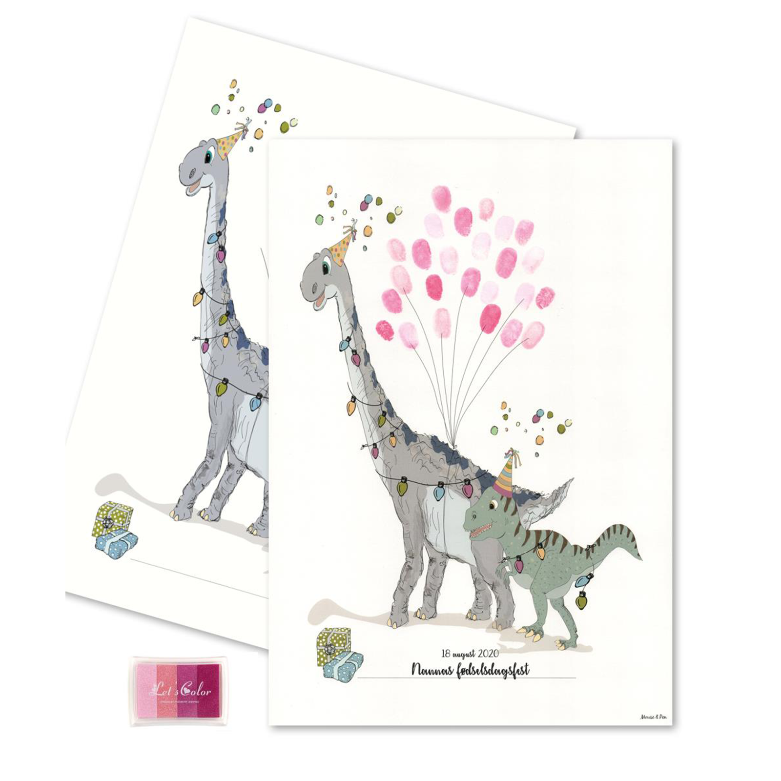Fingeraftryks Plakat Dino Pige Lyserød - Mouse & Pen
