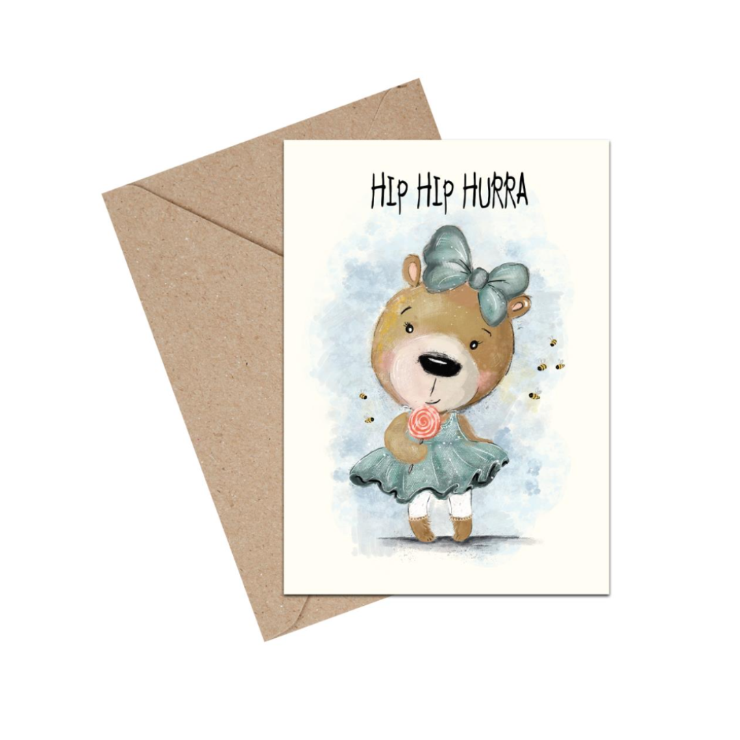 Hip Hip Hurra Pige Kort - Mouse & Pen  - 5714955015198