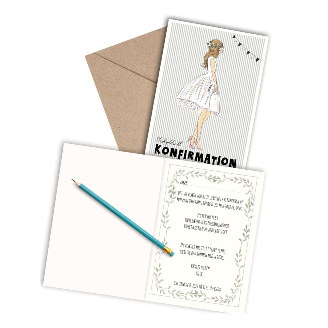 Indbydelser Konfirmation Pige Stk - Mouse & Pen