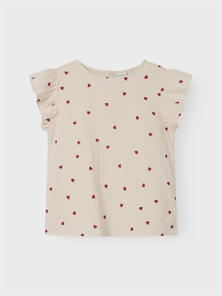 Beige Rød Name Kortærmet Løs Bluse Jytta Turtledove - Name It  - 5715613639916
