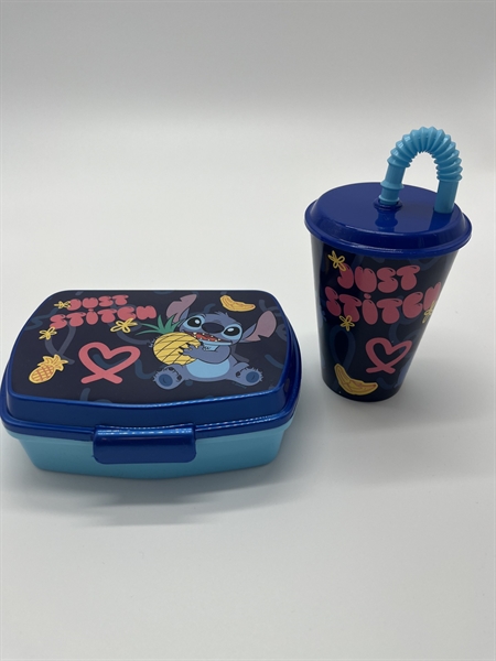 Rosa Stor Madkasse Kop Med Stitch - Stor  - 8412497750306