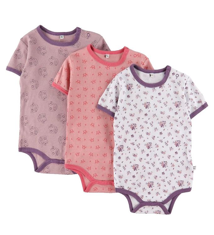 Rosa Pippi Body Stk Assorteret Pige Farvet Mønster - Pippi Baby  - 5704617400707