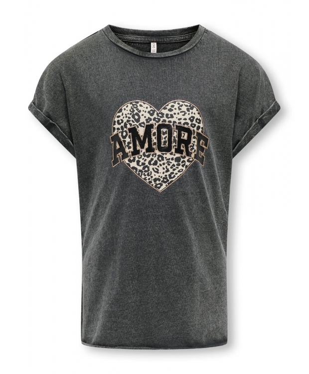 Grå Kids Only Amore Tee Shirt Til Piger - Kids Only