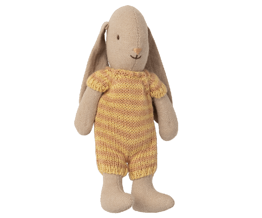 Maileg Micro Rabbit Kanin Med Stribet Dragt Gul - Maileg  - 7814852903169