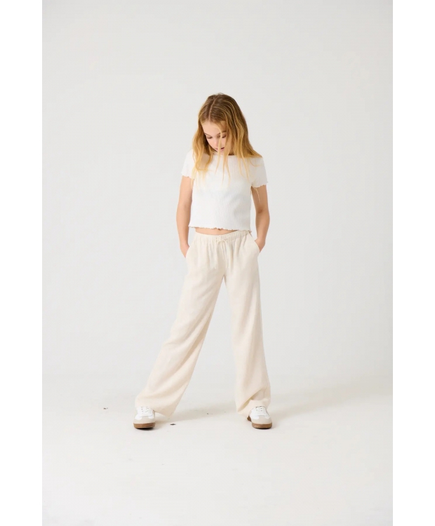 Beige Kids Only Linen Bukser Straight Fit Til Piger - Kids Only