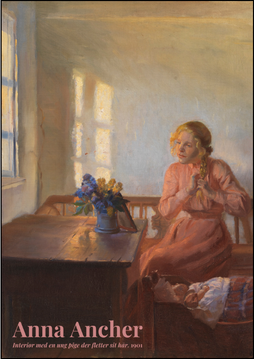 Rosa Interiør Med Ung Pige Der Fletter Sit Hår Anna Ancher - Anna Ancher